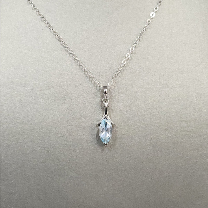 Sterling Silver Marquise Natural Blue Topaz Pendant Necklace 18"