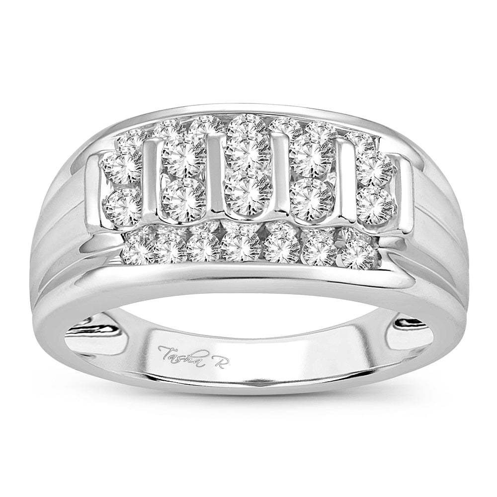 Sophisticated 14K White Gold 1CT Diamond Mens Luxury Band