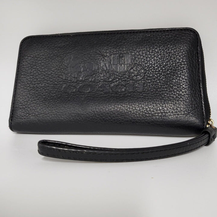 Coach Women's Zip Around Black Large Phone Wallet