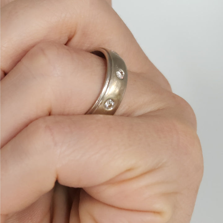 14k White Gold Diamond Band -Baszl Set Round Diamonds Wedding Band Size 8 .5