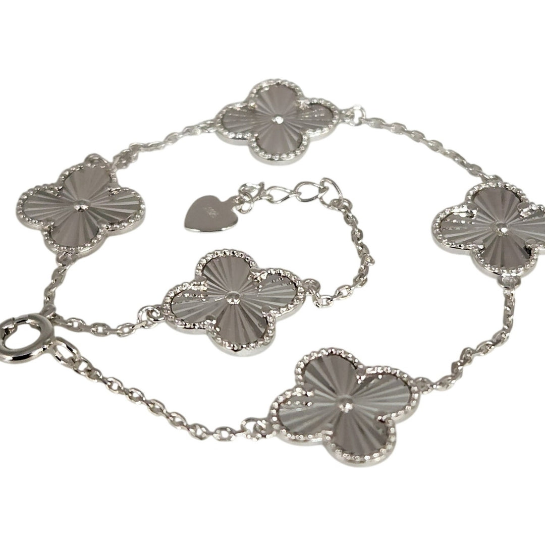 925 Sterling Silver Clover Flower Bracelet 7.5"