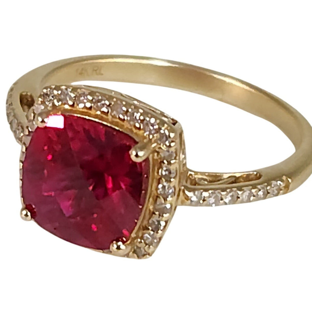 Vintage 14k Cushion Cut Ruby & Diamond Halo  Ring size 6.75