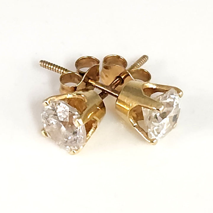 14k Yellow Gold Round Diamond Stud Earrings 1CTW (0.5 CT Each) Solitaire