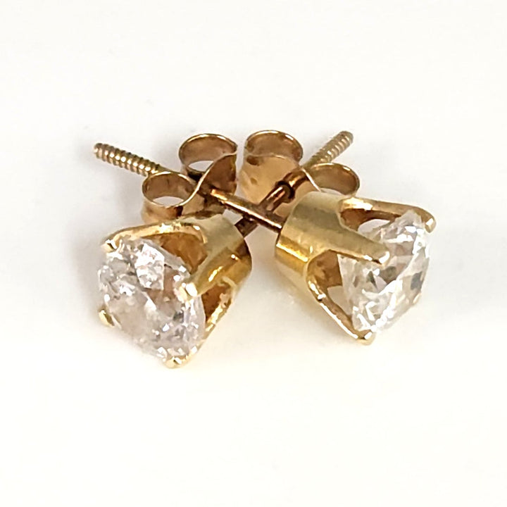 14k Yellow Gold Round Diamond Stud Earrings 1CTW (0.5 CT Each) Solitaire