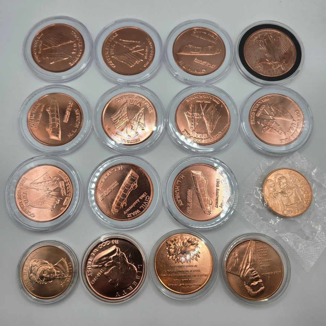 Lot of 16 Copper Rounds .999 Fine Copper Collectible Commemorative Coins