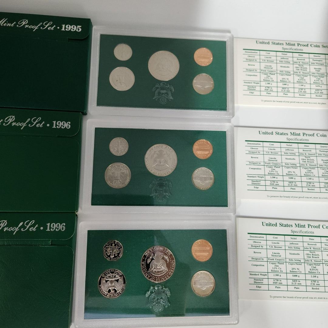 Set Of 1995,1996,1997 & 1998 U.S Mint Proof Set Lot With Boxes
