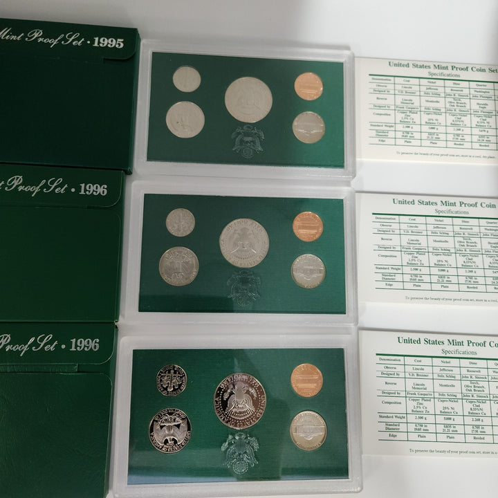 Set Of 1995,1996,1997 & 1998 U.S Mint Proof Set Lot With Boxes