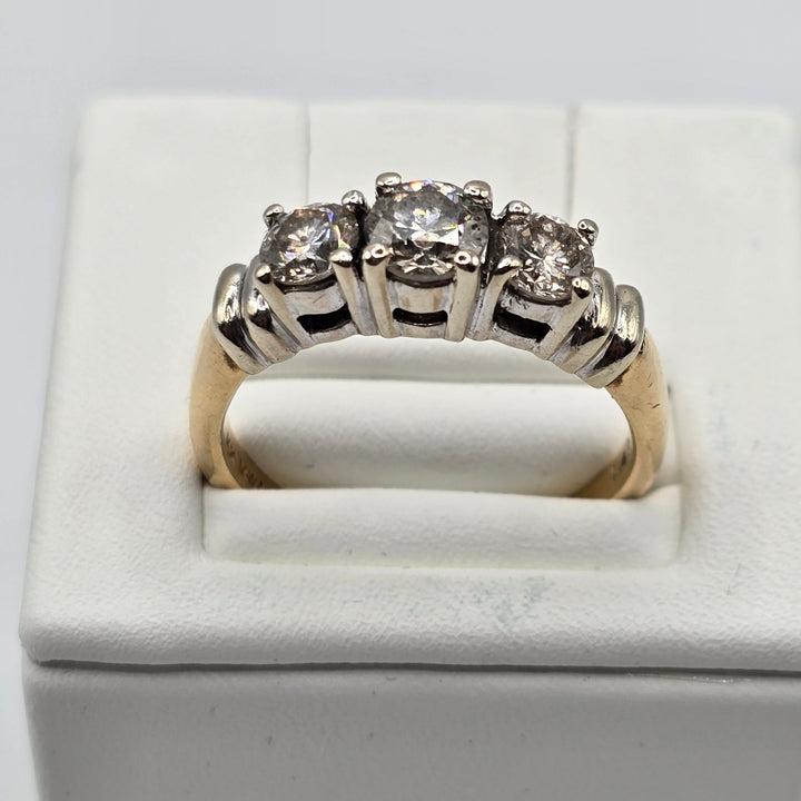 14K Two-Tone Gold 1.49 CTW Natural Diamond Three-Stone Ring 5.9g