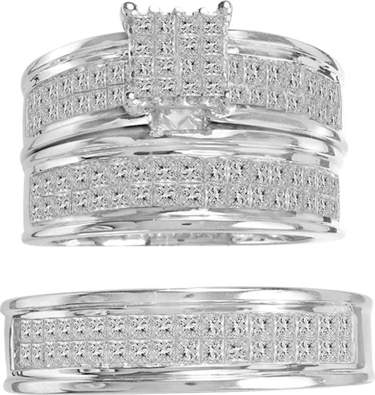14k White Gold 1.75CT Lab Diamond Trio Wedding Set