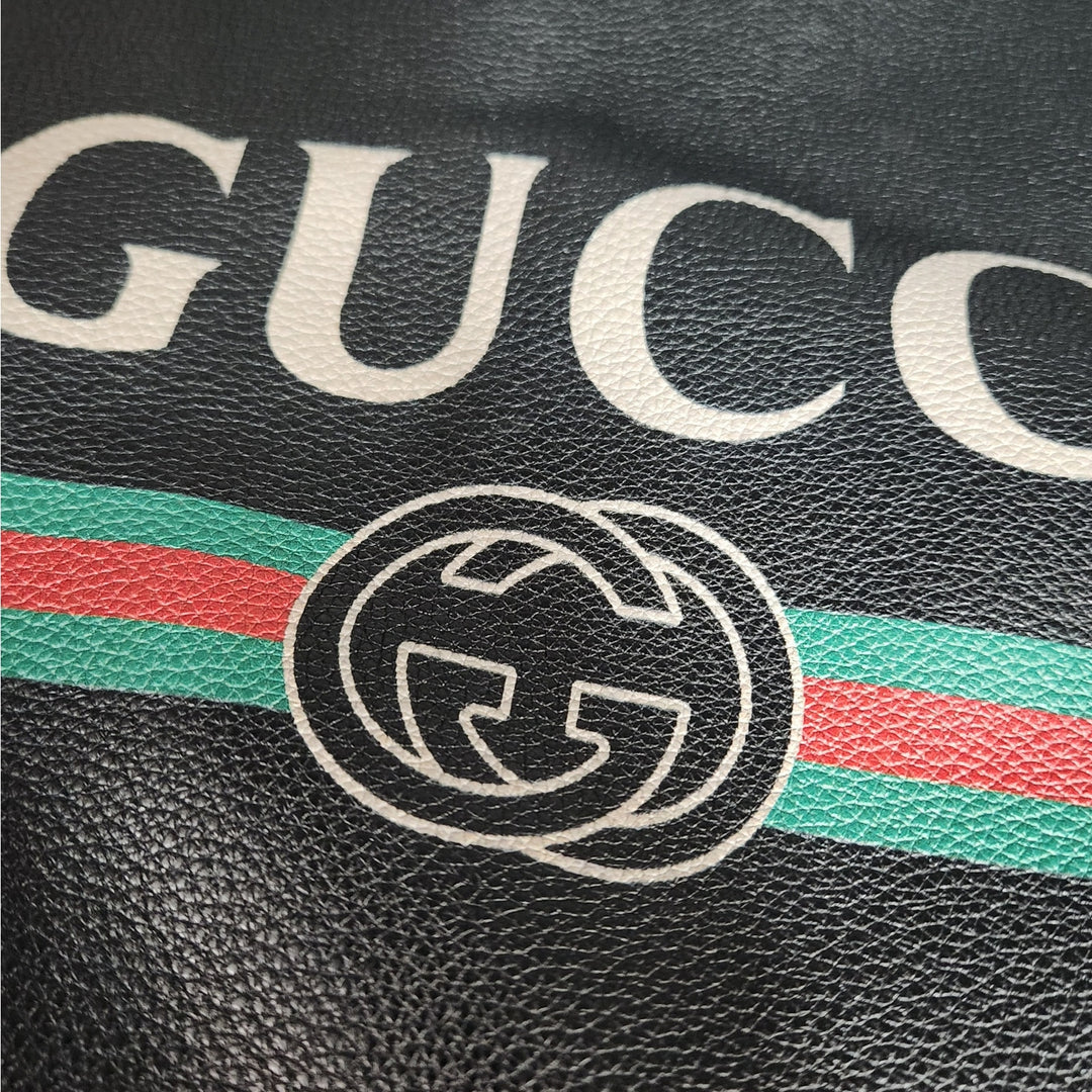 Gucci Black Drawstring Backpack Bag Red Green Accents