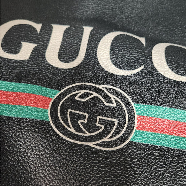 Gucci Black Drawstring Backpack Bag Red Green Accents