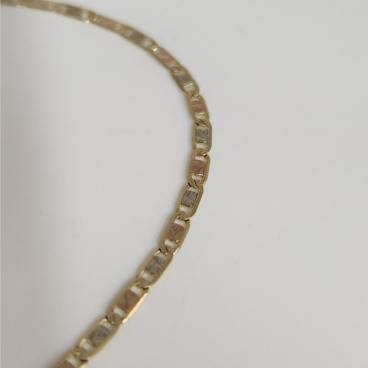 14K  Tri-Color Gold Diamond Cut Link  Necklace 24"