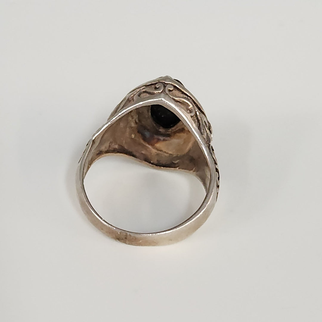 Antique 925 Sterling Silver Natural Onyx Ring Size 6.75