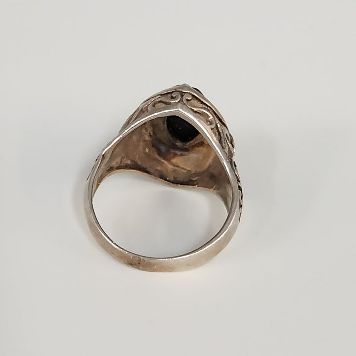 Antique 925 Sterling Silver Natural Onyx Ring Size 6.75
