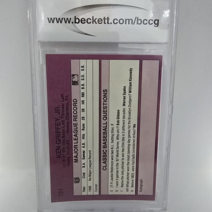 1989 Classic Travel Orange Ken Griffey Jr. Rookie RC Card #131 BCCG Mint 10 B2