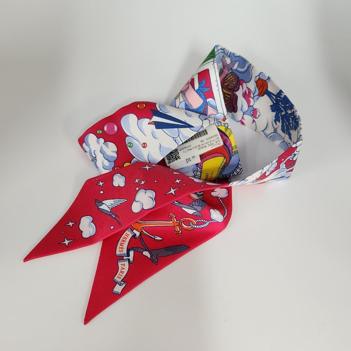 New Hermes Twilly Scarf 100% Silk QU/Fuchsia/Blue/ Multi Color