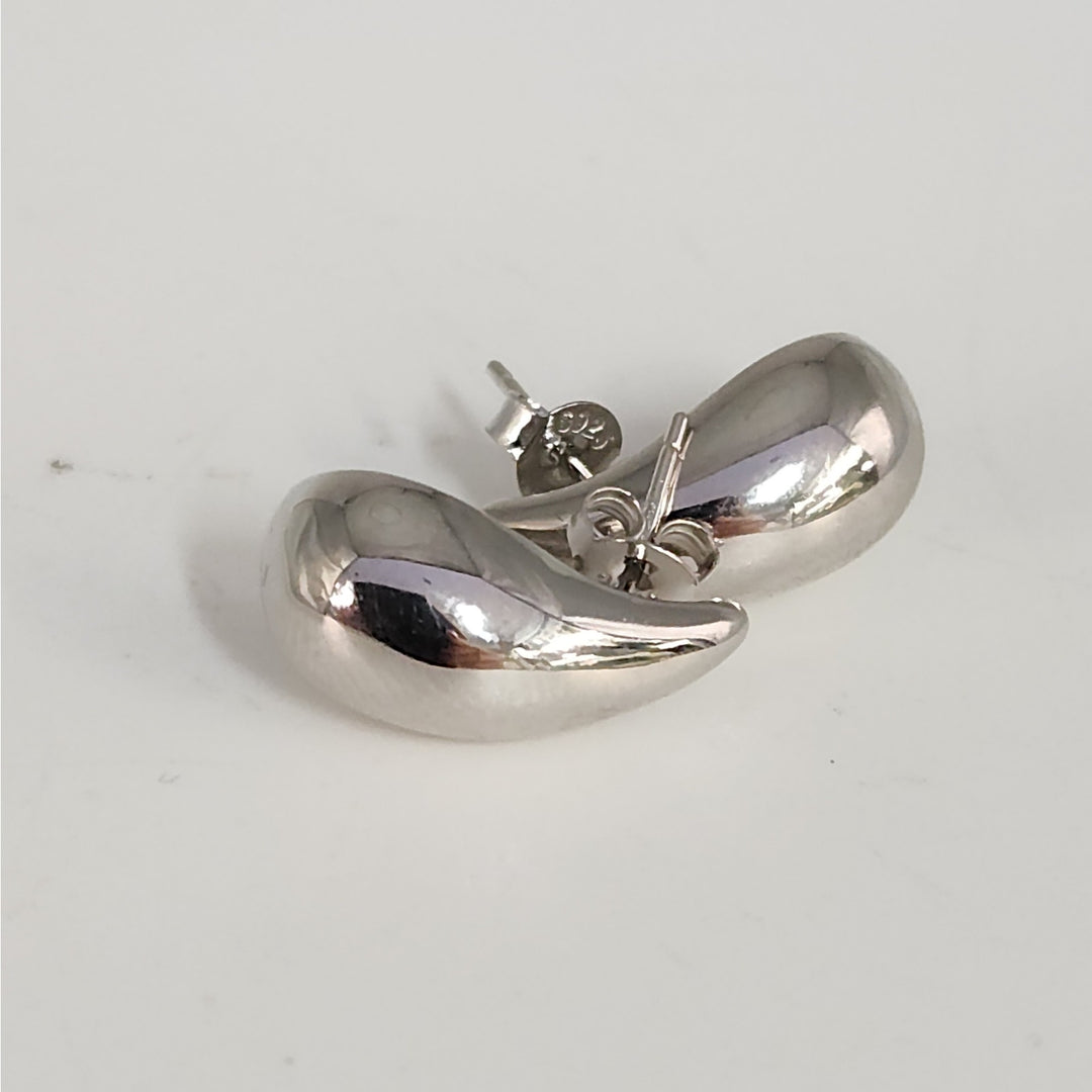925 Sterling Silver  Teardrop Stud Earrings Bold Polished
