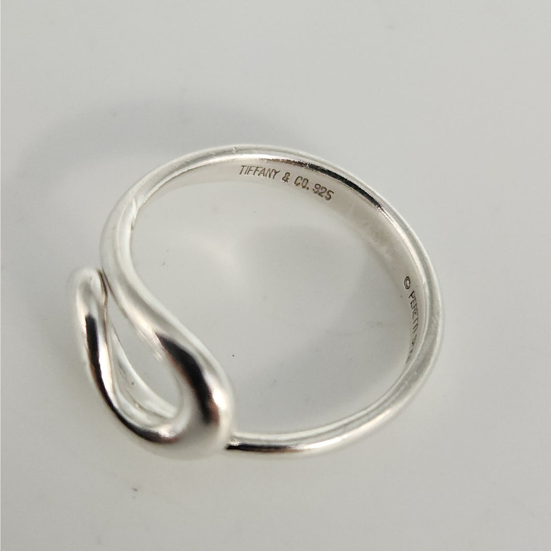 Tiffany & Co. Elsa Peretti Sterling Silver Open Teardrop Snake Ring Size 6.5 With Box And Pouch