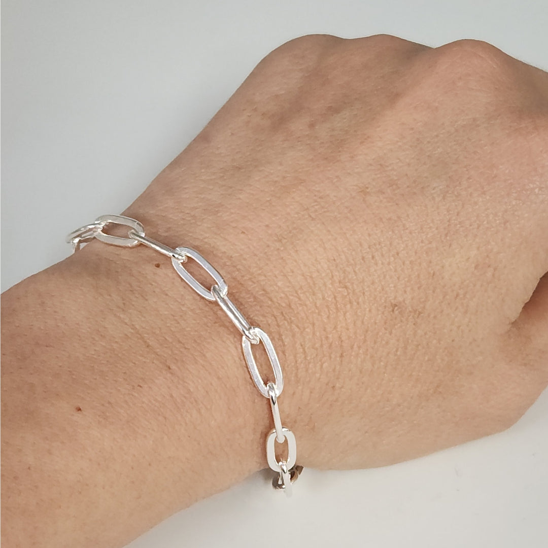 925 Sterling Silver Paperclip Link Bracelet 7"