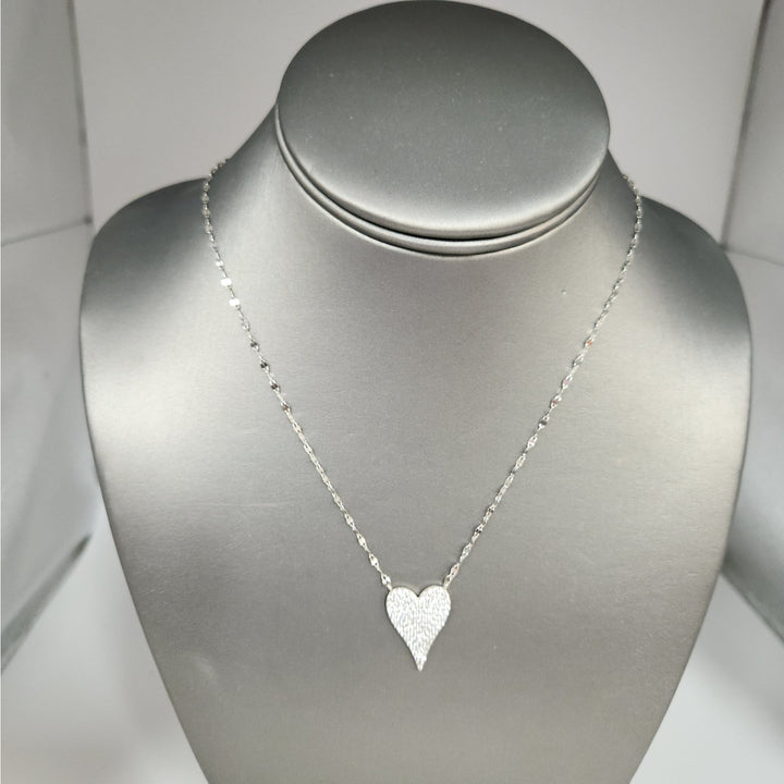 925 Sterling Silver Sparkling Pav'e Heart Necklace 18" Adjustable Chain