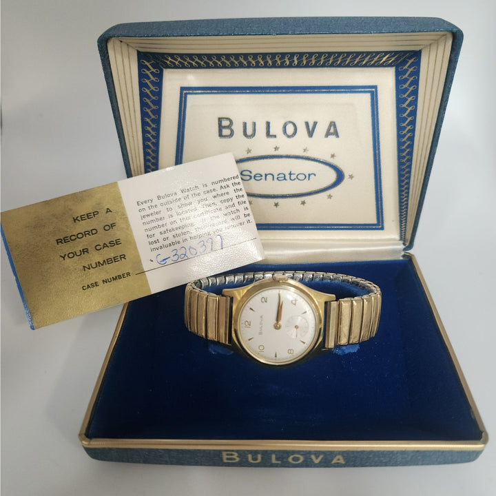 Vintage Bulova senator manual wind watch with small seconds and original box