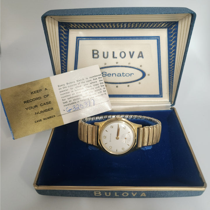Vintage Bulova senator manual wind watch with small seconds and original box