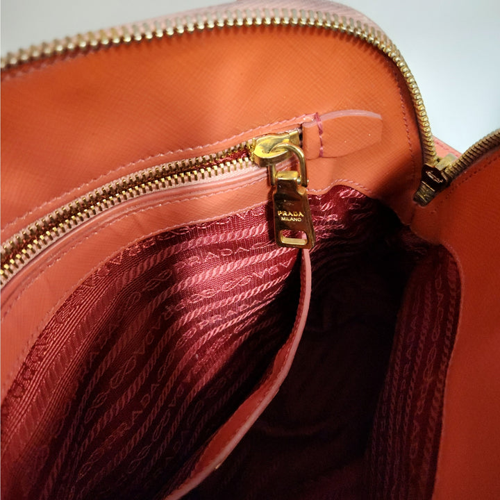 Authentic Prada Orange Saffiano Vernic Handbag w/ Gold Hardware & Shoulder Strap
