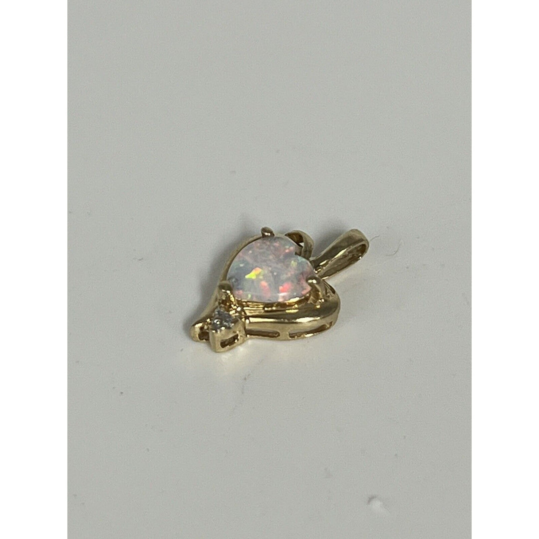 10k Yellow Gold Heart Shaped Opal And Diamond Pendant