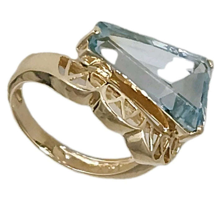 14k Yellow Gold Mid Century American Natural Topaz Ring Size 6