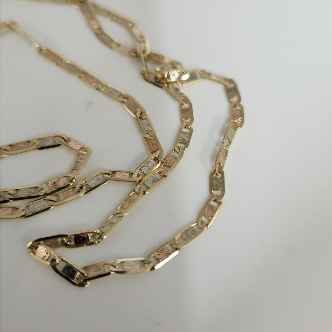 14K  Tri-Color Gold Diamond Cut Link  Necklace 24"