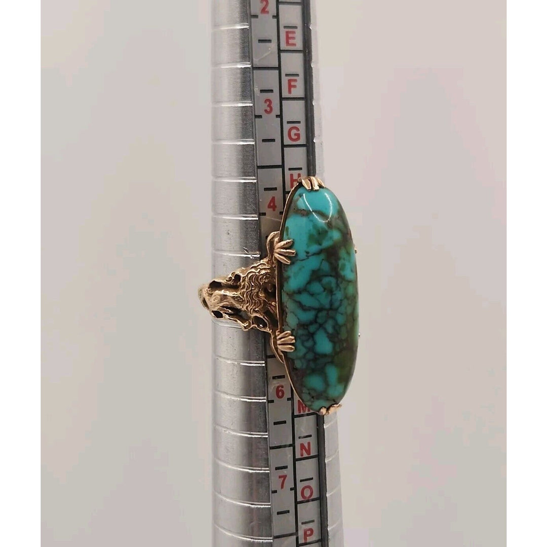 14k Yellow Gold Natural Turquoise Ring Size 4.75