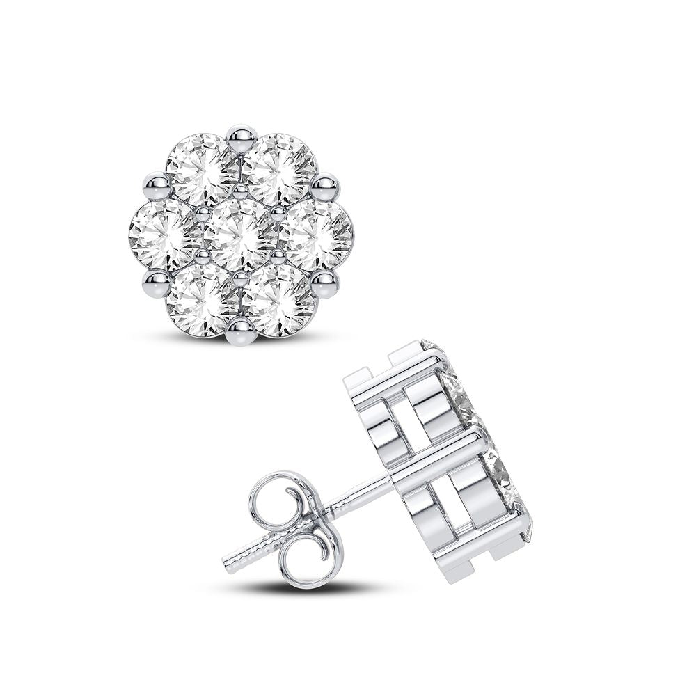 Luminous 14k White Gold 1.50CT Lab Diamond Flower Earrings