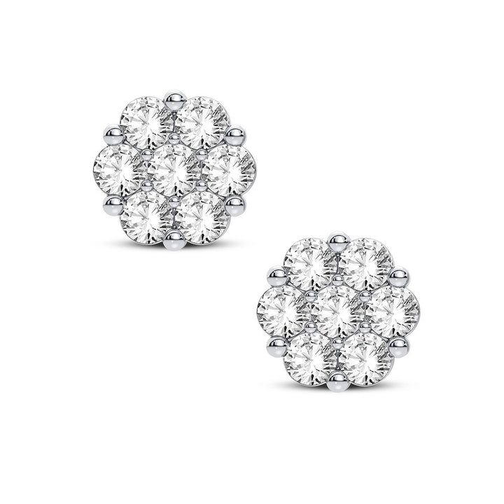 Luminous 14k White Gold 1.50CT Lab Diamond Flower Earrings
