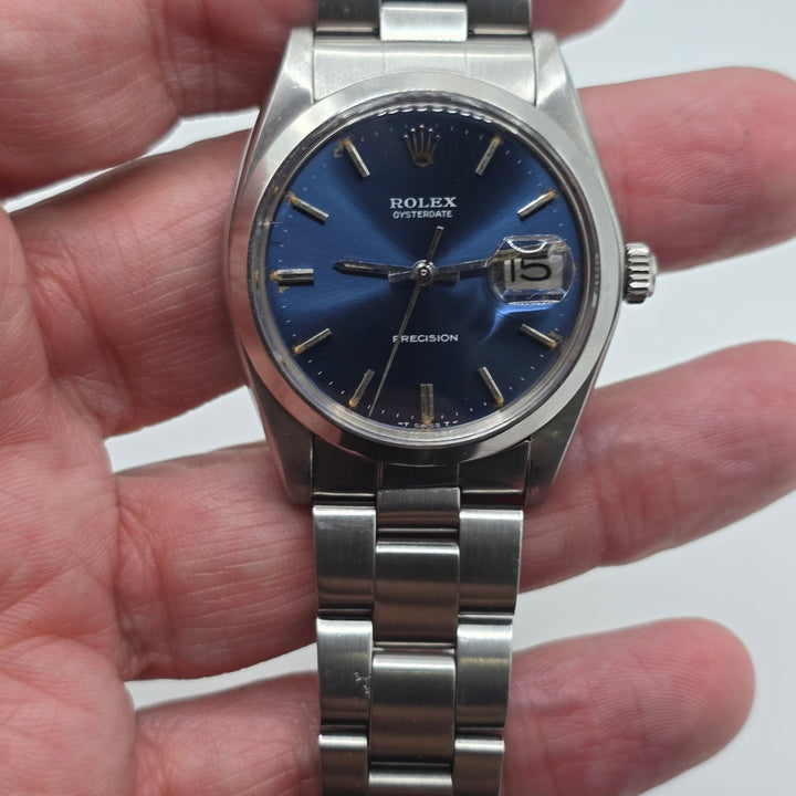 Vintage Rolex Oysterdate Precision 6694 Blue Dial 34mm Oyster Bracelet