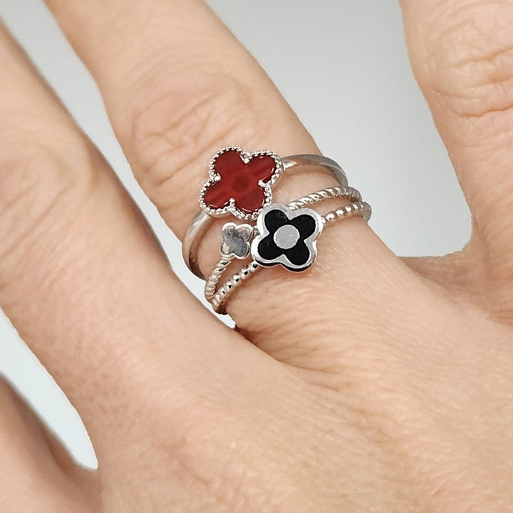 925 Sterling Silver Triple Layer Clover Ring set size 8