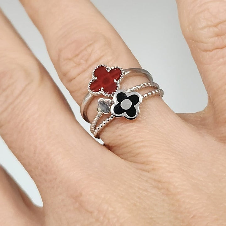 925 Sterling Silver Triple Layer Clover Ring set size 8
