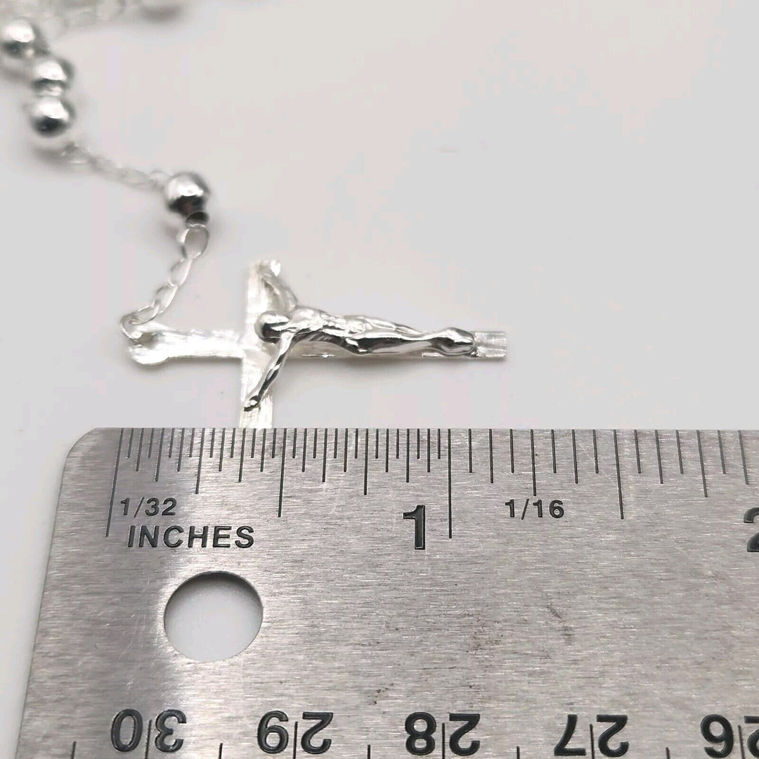 925 Sterling Silver Rosary 5MM Necklace 24"A