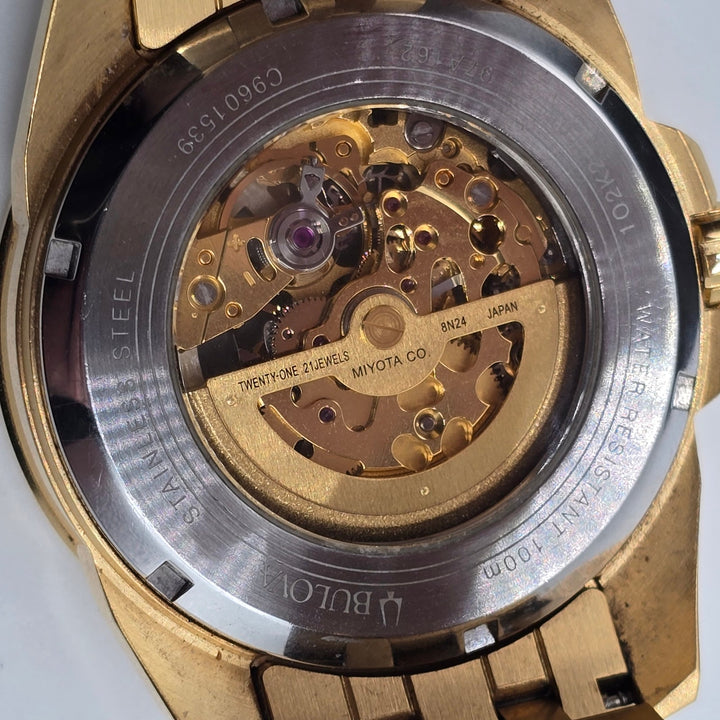 Bulova Sutton Automatic Skeleton Men's Watch Gold Tone 43mm 97A162