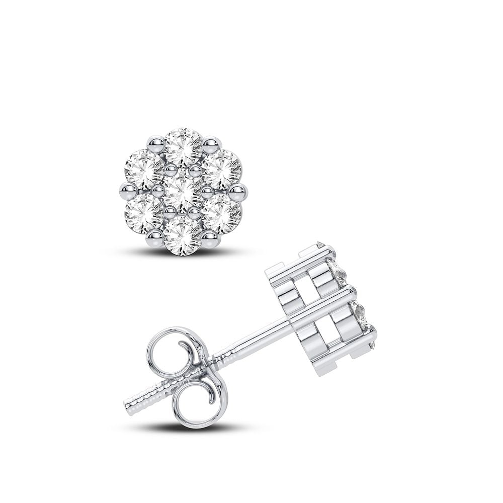Delicate 14k White Gold Diamond Flower Earrings for Women