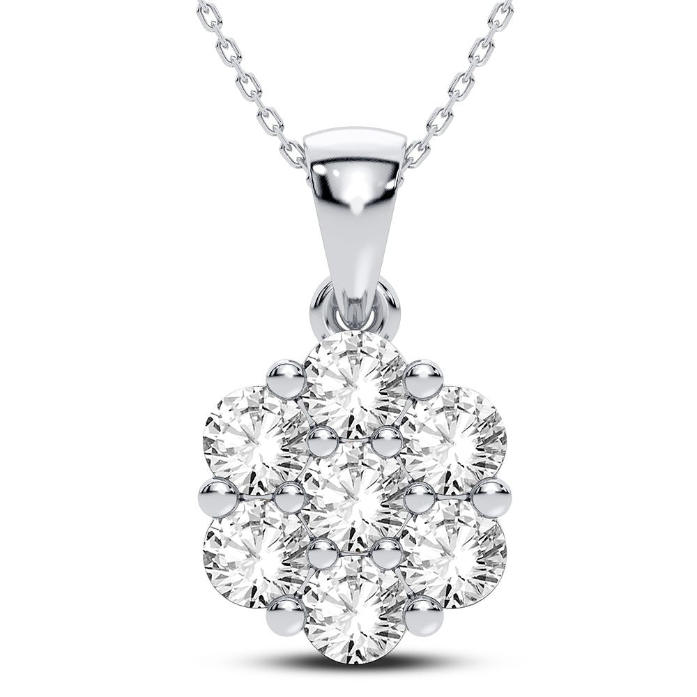 Luminous 14k White Gold 0.75CT Diamond Flower Pendant