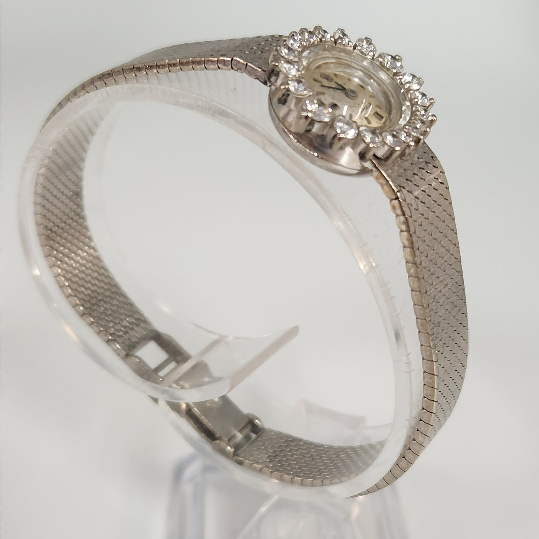 Vintage 18k White Gold Rolex Precision Diamond Halo SS Bracelet ( Not Working)