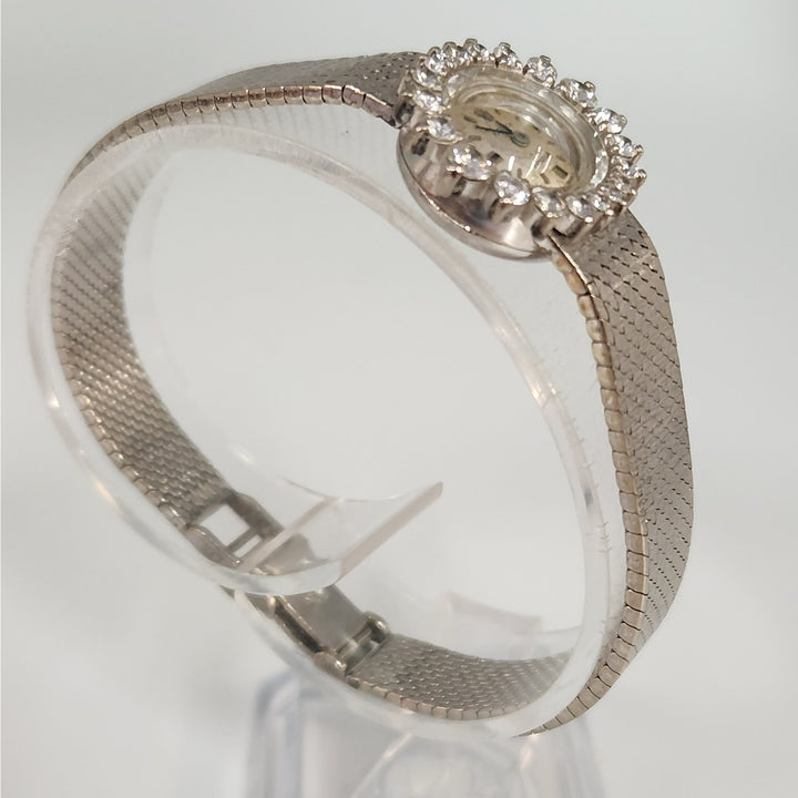 Vintage 18k White Gold Rolex Precision Diamond Halo SS Bracelet ( Not Working)