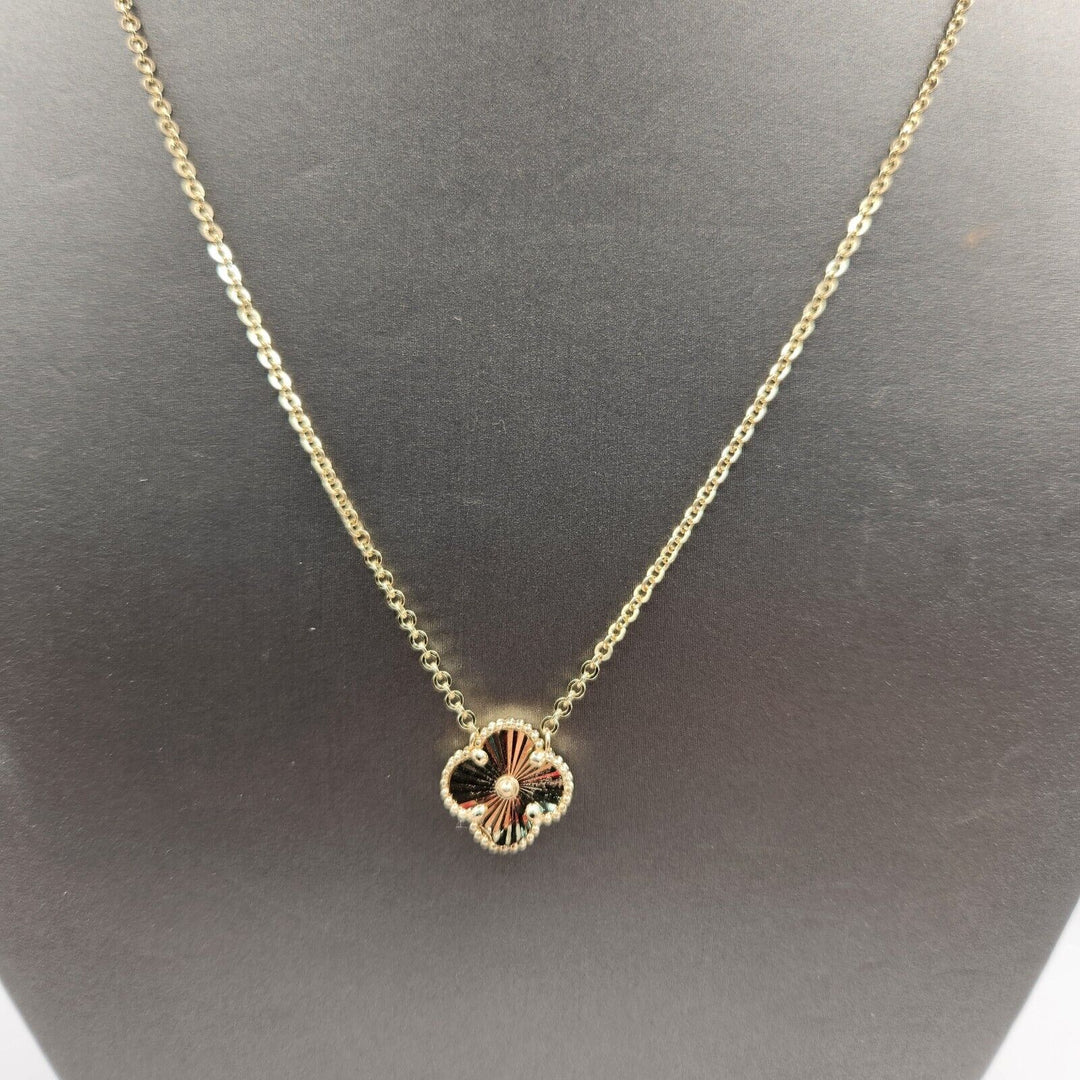 Fancy 14k Yellow Gold All Gold Flower Pendant Necklace 18"