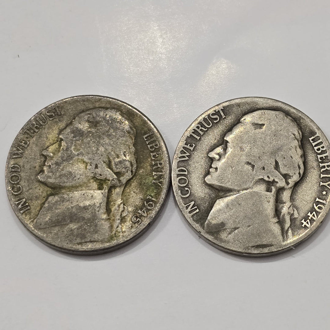 Lot of 6 Jefferson War Nickels 35% silver 1942-1945 Ungraded Circulated 5 Cents