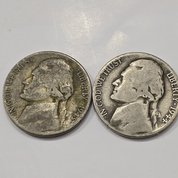 Lot of 6 Jefferson War Nickels 35% silver 1942-1945 Ungraded Circulated 5 Cents