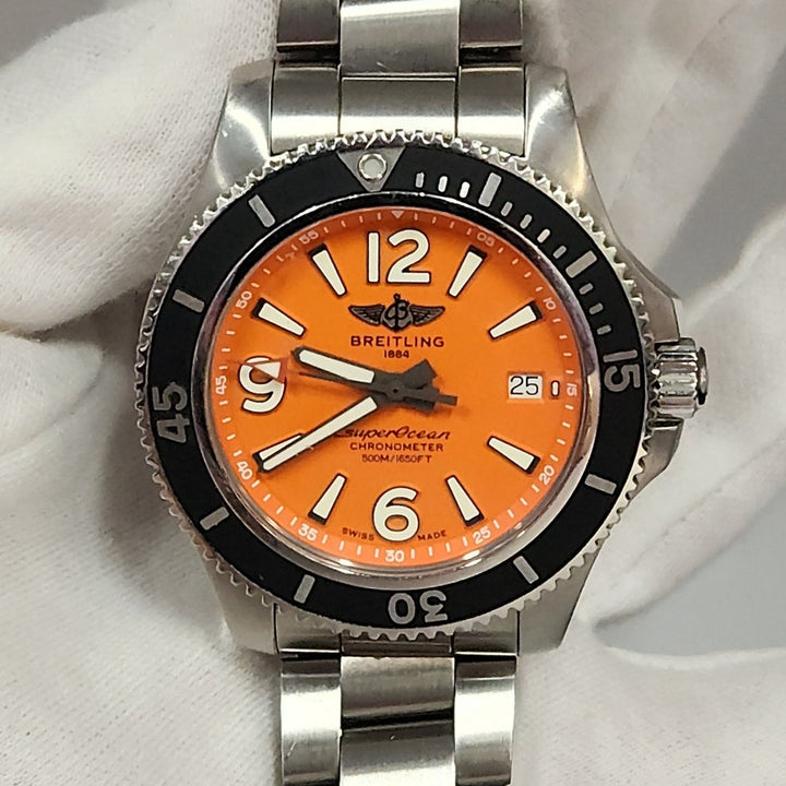 Breitling Superocean Orange Dial Stainless Steel Diver Automatic Chronometer