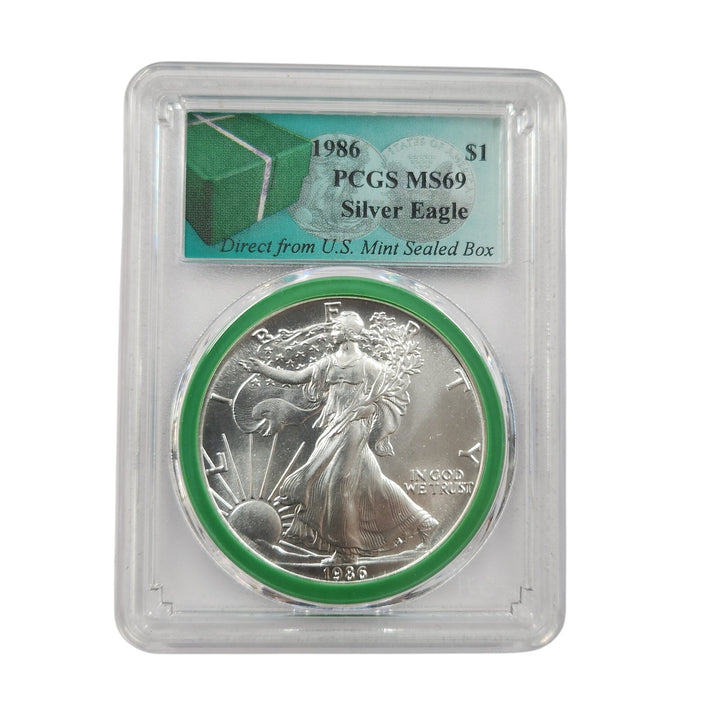 1986 US Silver Eagle PCGS MS69  Frist Strike US Mint Sealed Box