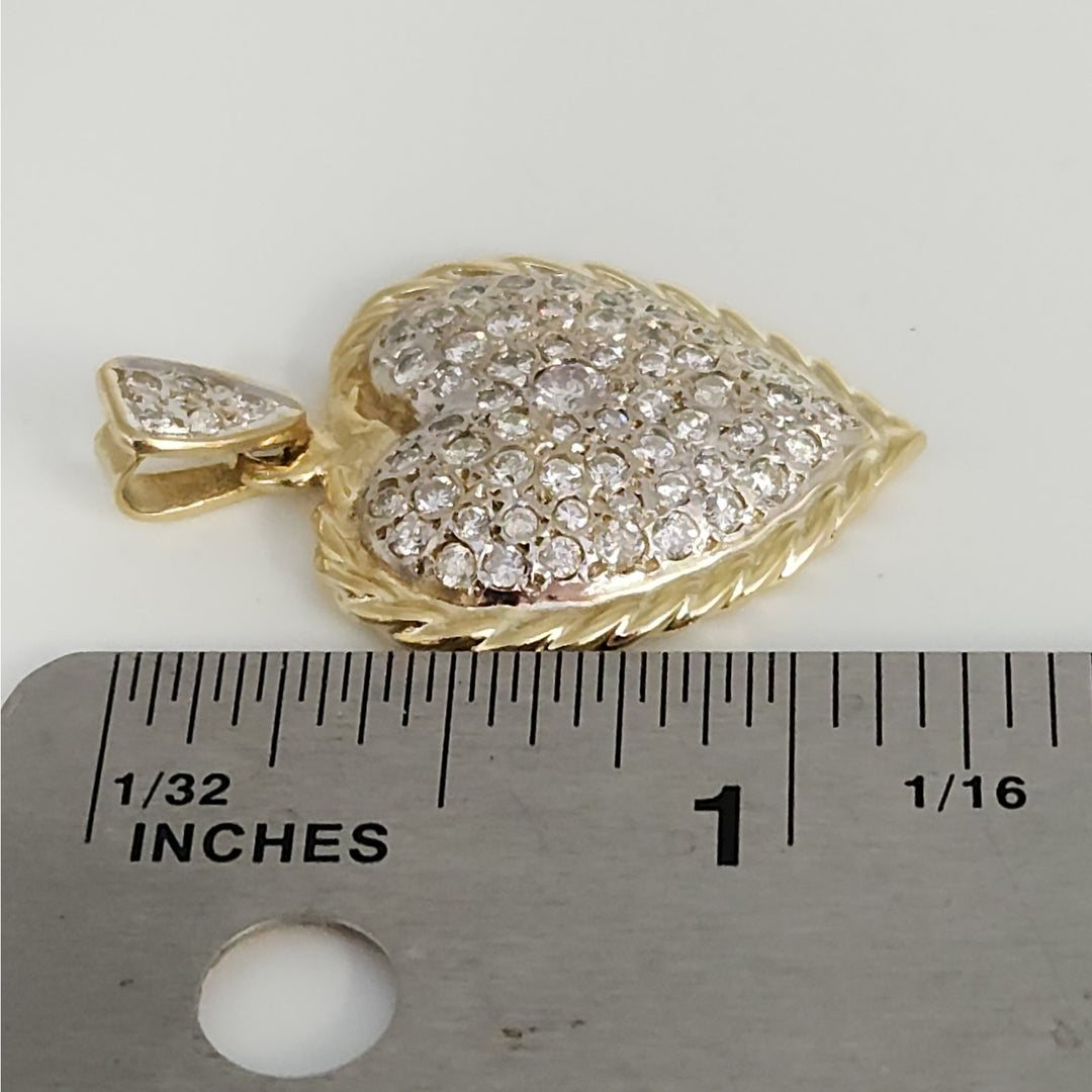 Elegant  Solid 14k Yellow Gold Natural Diamonds Pave Heart Pendant