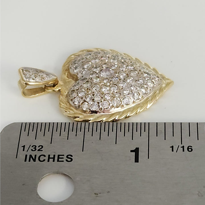 Elegant  Solid 14k Yellow Gold Natural Diamonds Pave Heart Pendant