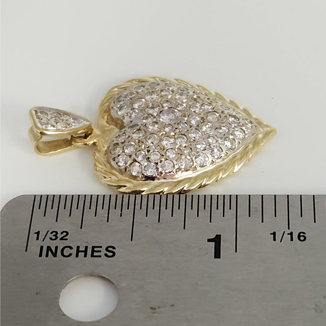 Elegant  Solid 14k Yellow Gold Natural Diamonds Pave Heart Pendant